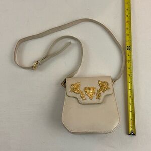 Vintage embellished white leather cross body sachel shoulder bag.